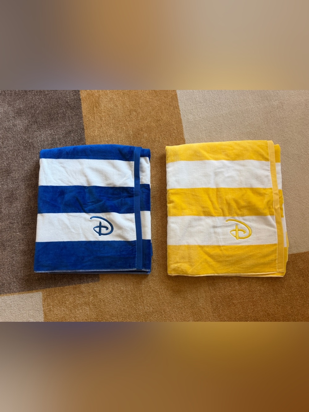 BRAND NEW Set of 2x Disney Striped Towels in Blue & Yellow